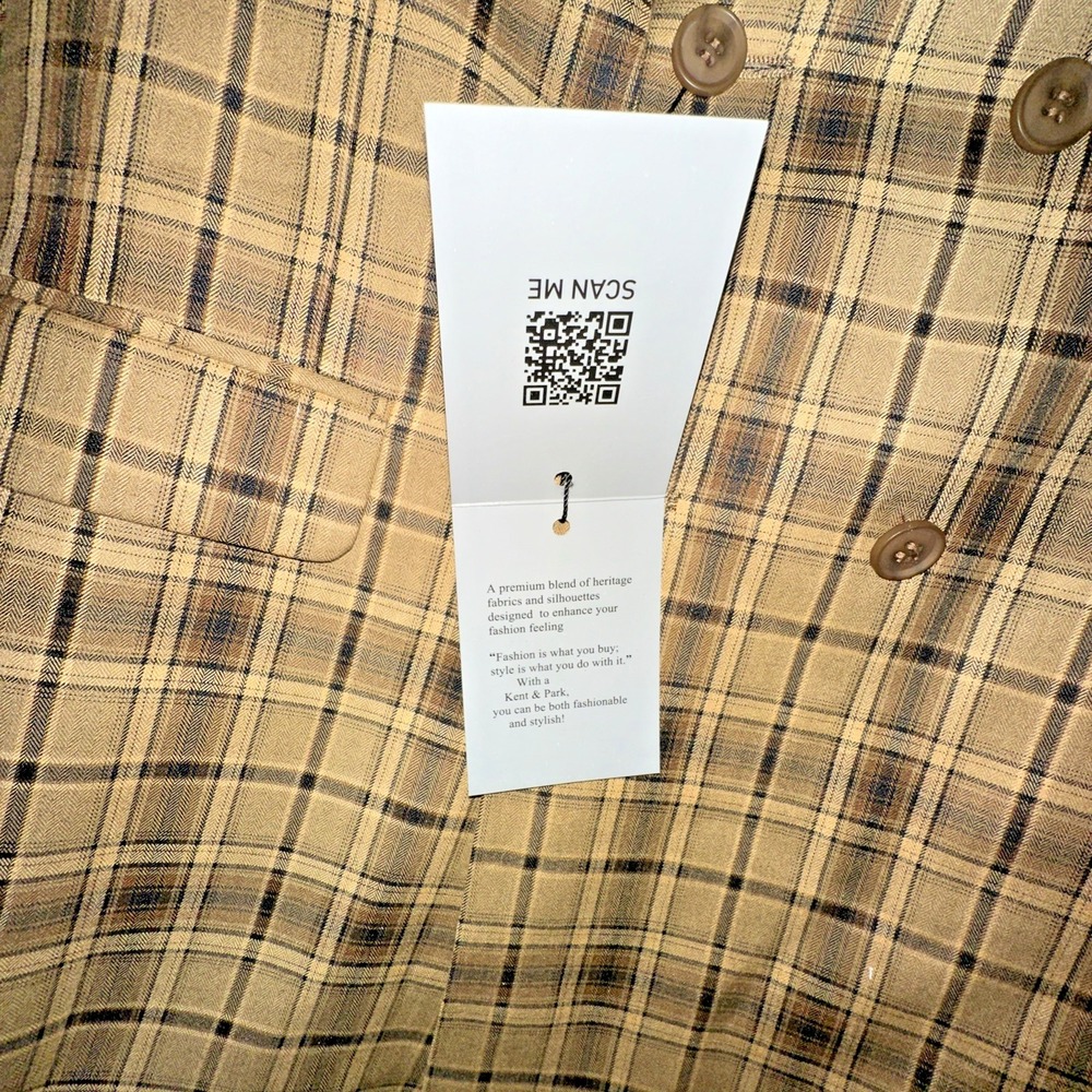 NWT Kent & Park Gold Plaid Double Breasted Suit 42L Jacket & 36L Pants - Picture 4 of 16